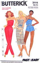 3111 BUTTERICK STRETCH KNIT STRAPLESS DRESS, JUMPSUIT PATTERN MEDIUM 12 - 14 or Small 8-10 Choice